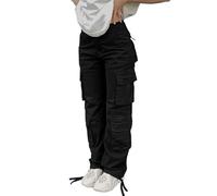 SDNGED Cargo Pants for Women High Waisted Casual Pants Baggy Y2k Straight Wide Leg Pants with Pockets Streetwear, Black, Large
