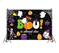 SDOTPMT 1.5x1m A Little Boo Is Almost Due Banner Photo Background Halloween Backdrop Baby Shower Party Decor Cute Ghost Pumpkin Skeleton Black Cat Bat Spider Web Witch Theme Photo Background