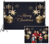 SDOTPMT 1.5x1m Elegant Christmas Backdrop Gold "Merry Christmas" Hanging Gold Baubles Stars Snowflakes Dark Photography Background Family Reunion Shoots Home Scenes Luxury Holiday Greetings