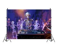 SDOTPMT 1.5x1m Halloween DJ Skeleton Backdrop Cool Dancing Skeleton Party Neon Purple Night Club Background for Halloween Party Decor Nightmare Before Christmas Party Backdrop Decorations