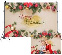 SDOTPMT 1.5x1m Merry Christmas Backdrop Baubles Gifts Gold Glitter Effect Greenery Leaves Kraft Paper Rustic Greetings Photography Background for Children Holiday Party Shoots Props Decor