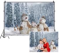 SDOTPMT 1.5x1m Winter Christmas Backdrop Snowmen Dressed Snow - covered Forest Snowfall Reindeer Photography Background for Family Reunion Shoots Props Children Holiday Party Decor