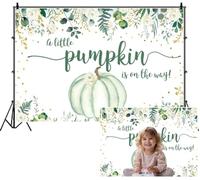 SDOTPMT 1.8x1.2m A Little Pumpkin is on the Way Backdrop Light Green Pumpkin White Rose Green Foliage Gold Glitter Accents Photography Background for First Birthday Shoots Sweet Festive Atmosphere