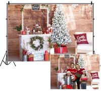 SDOTPMT 1.8x1.2m Cozy Christmas Cocoa Bar Backdrop Hot Cocoa Stand White Palm Tree Wooden Wall Festive Decor Wreaths Pillow Photography Background for Children Holiday Party Shoots Scenes