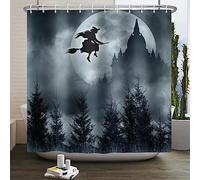 SDOTPMT 105x160cm Halloween Themed Shower Curtain Scary Night Moon Castle Witch Mysterious Ghost Forest Bath Curtain Autumn Season Bathtub Curtain for Bathroom Decor Polyester with Hooks