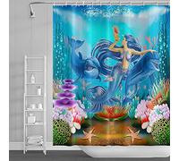 SDOTPMT 105x160cm Mermaid Whale Shower Curtain Marine Animal Seaweed Coral Reef Starfish Bath Curtain Underwater Seascape Bathtub Curtain for Bathroom Fabric Polyester Waterproof with Hooks