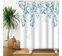 SDOTPMT 105x160cm Teal Green Leaves Shower Curtain Eucalyptus Leaf Natural Plant Branch Bath Curtain White Bathtub Curtain for Kids Bathroom Decor Fabric Polyester Waterproof with Hooks