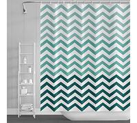 SDOTPMT 105x160cm Wave Stripe Shower Curtain Green White Horizontal Wavy Zigzag Bath Curtain Abstract Geometric Bathtub Curtain for Kids Bathroom Decor Fabric Polyester Waterproof with Hooks