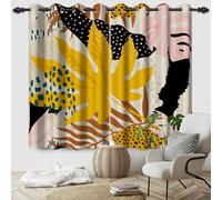 SDOTPMT 107x160cm Bohemian Tropical Leaf Blackout Curtains for Bedroom, Minimalist Leaf Pattern with Aesthetic Art Design Room Darkening Curtains with Light Pink Window Drapes,2 Panels
