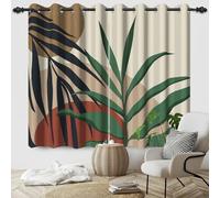 SDOTPMT 107x160cm Bohemian Tropical Leaf Blackout Curtains for Bedroom, Minimalist Leaf Pattern with Geometric Design Room Darkening Curtains with Light Yellow Window Drapes,2 Panels