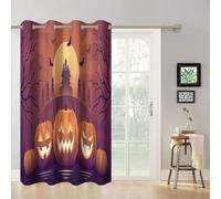 SDOTPMT 107x160cm Cartoon Halloween Night Blackout Curtains for Bedroom Spooky Forest Castle Room Darkening Decor with Funny Pumpkin Bats Window Drapes Thermal Insulated Noise Reduction,1 Panel