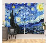 SDOTPMT 107x160cm Starry Night Art Window Curtain Van Gogh Abstract Oil Painting Sky Cottage Window Drapes Rustic Nature Farmhouse Curtain for Kids Living Room Bedroom Blackout Curtains, 2 Panels
