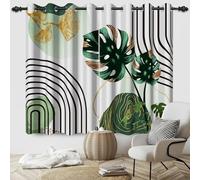 SDOTPMT 107x160cm Tropical Palm Leaf Blackout Curtains for Bedroom, Minimalist Leaf with Watercolor Painting Design Room Darkening Curtains with White Window Drapes,2 Panels