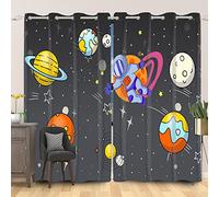 SDOTPMT 107x215cm Cartoon Planet Window Curtain Astronaut Outer Space Journey Starry Sky Window Drapes Hand Drawn Galaxy Kids Gift Window Treatment for Living Room Bedroom Curtains, 2 Panels