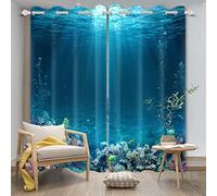 SDOTPMT 107x215cm Underwater Fish Window Curtain Tropical Undersea Colorful Fishes Window Drapes Blue Ocean Coral Reef Window Treatment for Bedroom Thermal Insulated Blackout Curtain, 2 Panels