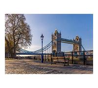 SDOTPMT 10x7ft London Tower Bridge Polyester Backdrop European Modern Architecture The Thames Cityscape Street Bench Background Outdoor Travel Vacation Europe Sightseeing Studio Props