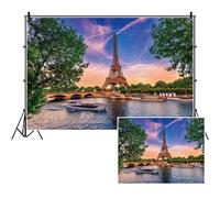 SDOTPMT 10x7ft The Eiffel Tower Polyester Backdrop Paris Cityscape The Seine Sunshine Bridge Lake Outdoor Vacation Theme Photography Background Honeymoon Travel Wedding Decor Studio Prop