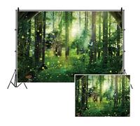 SDOTPMT 10x8ft Magical Fantasy Forest Polyester Backdrop Jungle Safari Theme Party Background Sunlight Spring Green Tree Butterfly Enchanted Forest Theme Baby Shower Banner Adult Photo Studio Props