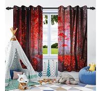SDOTPMT 117x138cm Fall Forest Nature Scenic Window Curtain Autumn Nature Red Mystic Foggy Enchanted Window Drapes Outdoor Landscape Window Treatment for Girl Bedroom Decor Blackout Curtains, 2 Panels