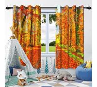 SDOTPMT 117x183cm Autumn Window Curtain Maple Leaf Forest Golden Autumn Scenery Window Drapes Countryside Farmhouse Classic Window Treatment for Bedroom Decor Blackout Curtains, 2 Panels