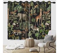SDOTPMT 117x183cm Safari Animal Window Curtain Tropical Wildlife Elephant Bear Giraffe Window Drapes Zoo Primeval Forest Window Treatment for Kids Bedroom Decor Blackout Curtains,2 Panels