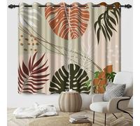 SDOTPMT 117x229cm Bohemian Tropical Palm Leaf Blackout Curtains for Bedroom, Minimalist Leaf Pattern with Geometric Design Room Darkening Curtains with Light Brown Window Drapes,2 Panels