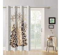 SDOTPMT 117x229cm Christmas Leopard Window Curtains Palm Trees and Snowflakes Chic Festive Trendy Design Room Decor for Living Room Home Thermal Insulated Window Drapes,1 Panel