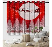 SDOTPMT 117x229cm Christmas Santa Sleigh Window Curtains Red Moonlit Forest Magical Festive Enchanting Design Room Decor for Living Room Home Thermal Insulated Window Drapes,2 Panels
