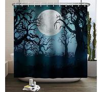 SDOTPMT 120x180cm Halloween Themed Night Shower Curtain Mysterious Ghost Forest Full Moon Bath Curtain Day of The Dead Bathtub Curtain for Boys Bathroom Decor Polyester with Hooks