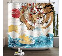 SDOTPMT 120x180cm Japanese Tiger Shower Curtain Japan Ocean Fuji Mountain Red Sun Cherry Blossoms White Crane Asian Japanese Traditional Ukiyo-e Art Bathroom Curtains with Hooks