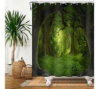 SDOTPMT 120x180cm Magic Forest Shower Curtain Fairytale Fantasy Jungle Tree Green Plant Grassland Bath Curtain Natural Landscape Bathtub Curtain for Bathroom Decor Fabric Polyester with Hooks