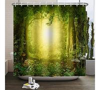 SDOTPMT 120x180cm Psychedelic Forest Shower Curtain Fantasy Magic Green Botanical Bathtub Curtain Spring Nature Tree Path Grasses Sun Rays Bath Curtain for Kids Bathroom Decor with Hooks