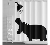 SDOTPMT 122x183cm Animal Silhouette Shower Curtain Funny Hippo Showering Bath Curtain Wild Animal White Bathtub Curtain for Boy Girl Bathroom Decor Waterproof with Hooks