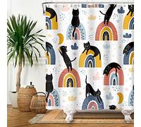 SDOTPMT 122x183cm Cute Animal Shower Curtain Abstract Cartoon Black Cat Colorful Rainbow Bath Curtain Funny Pets Theme Bathtub Curtain for Child Bathroom Decor Waterproof Polyester with Hooks