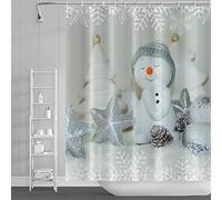 SDOTPMT 122x183cm Cute Shy Snowman Grey White Stripe Hat Shower Curtain Winter Snowflake Sliver Star Bath Curtain Merry Christmas Bathtub Curtain for Kids Bathroom Fabric Polyester with Hooks