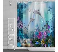 SDOTPMT 122x183cm Ocean Dolphin Shower Curtain Sunbeam Tropical Colorful Fish Bath Curtain Underwater World Marine Animals Bathtub Curtain for Bathroom Fabric Polyester Waterproof with Hooks