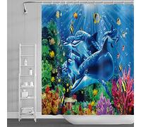 SDOTPMT 122x183cm Ocean Undersea Whale Shower Curtain Colorful Tropical Fishes Underwater World Bath Curtain Blue Ocean Bathtub Curtain for Bathroom Decor Waterproof with Hooks