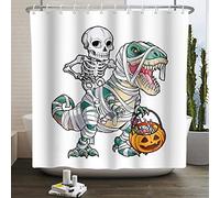 SDOTPMT 122x183cm Skull Dinosaur Shower Curtain Skeleton Halloween Gothic Day of the Dead Bath Curtain Horror Pumpkin White Bathtub Curtain for Kids Bathroom Fabric Polyester Waterproof with Hooks
