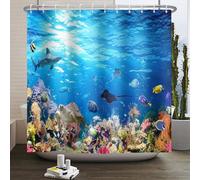 SDOTPMT 122x183cm Under The Sea Shower Curtain Multicolored Coral Reef Fishes Whales Turtles Underwater Animals Theme Bathtub Curtain for Kids Bathroom Decor Waterproof with Hooks