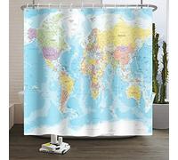 SDOTPMT 122x183cm World Map Shower Curtain Countries and Cities Geography Bath Curtain Children Educational Themed Bathtub Curtain for Kids Bathroom Decor Waterproof with Hooks