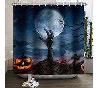 SDOTPMT 140x180cm Halloween Themed Shower Curtain Horror Haunted Hand Pumpkin Lanterns Bath Curtain Creepy Night Moon Bathtub Curtain for Bathroom Decor Polyester with Hooks