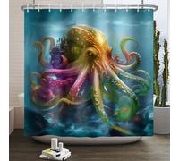 SDOTPMT 140x183cm Octopus Shower Curtain Colourful Octopus Tentacles Ancient Castle Ocean Vintage Marine Wildlife Sea Monsters Coastal Nautical for Bathroom Decor Fabric Polyester with Hooks