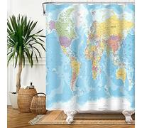 SDOTPMT 152x183cm World Map Shower Curtain Countries and Cities Geography Educational Bath Curtain Blue Ocean Continents Bathtub Curtain for Kids Bathroom Fabric Polyester Waterproof with Hooks
