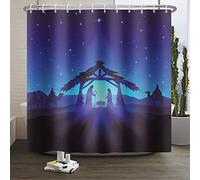 SDOTPMT 165x183cm Jesus Nativity Scene Shower Curtain Abstract Christmas Scene Bethlehem Star Wise Man Bath Curtain Starry Star Blue Bathtub Curtain for Bathroom Polyester Waterproof with Hooks