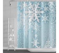 SDOTPMT 165x183cm Winter Snowflake Shower Curtain Merry Christmas Bathroom Curtain White Shinny Spots Sparkle Snow on Light Blue Bathroom Decor Waterproof Machine Washable with Hooks