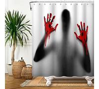 SDOTPMT 178x183cm Halloween Bloody Hands Shower Curtain Scary Silhouette Shadow Red Blood Handprint Bath Curtain Horror Theme Bathtub Curtain for Bathroom Fabric Polyester Waterproof with Hooks