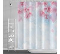 SDOTPMT 180x180cm Cherry Blossom Shower Curtain Pink Floral Japanese Chic Flower Flower Bath Curtain Blue White Bathtub Curtain for Girl Kids Bathroom Fabric Polyester Waterproof with Hooks