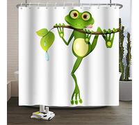 SDOTPMT 180x180cm Cute Cartoon Frog Shower Curtain Little Frog on Tree Branch Green Leaves Bath Curtain Summer Animal White Bathtub Curtain for Kids Bathroom Decor with Hooks