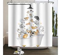 SDOTPMT 180x180cm Funny Animal Showering in Bathtub Shower Curtain Cute Cartoon Cats Dogs White Bath Curtain Countryside Farmhouse Bathtub Curtain for Boys Girls Bathroom Decor with Hooks