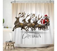 SDOTPMT 180x180cm Merry Christmas Shower Curtain Cute Santa Claus Gharry Bath Curtain Winter Xmas Themed Family Reunion Bathtub Curtain for Kids Bathroom Decor Polyester with Hooks